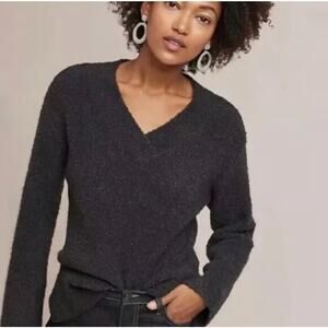 Anthropologie Black Merino Wool Alpaca V-Neck Small | Soft Luxury Knit Pullover